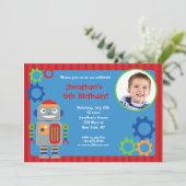 ロボット写真のバースデーパーティ招待状 招待状 (スタンド正面)