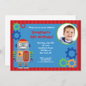 ロボット写真のバースデーパーティ招待状 招待状 (正面/裏面)