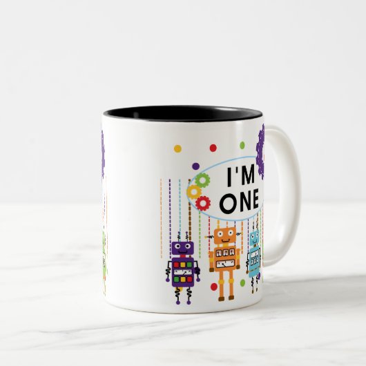 ロボット初誕生日Tシャツとギフト ツートーンマグカップ (正面右)