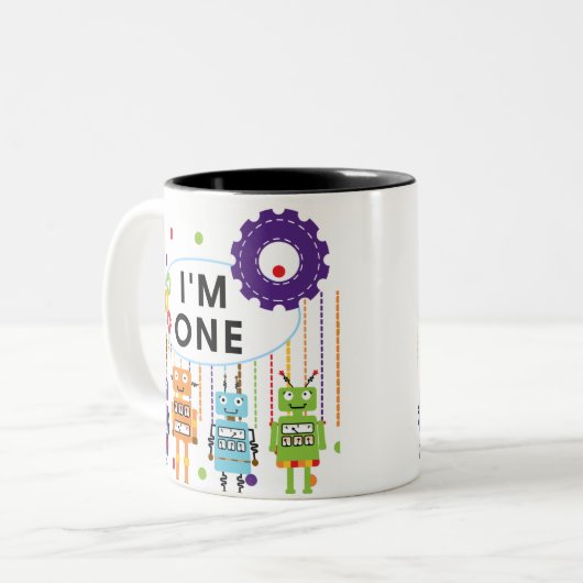 ロボット初誕生日Tシャツとギフト ツートーンマグカップ (正面左)