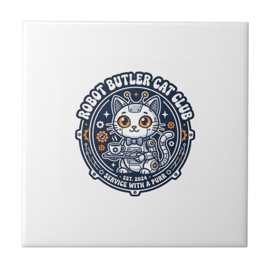 ロボット執事 猫 ペット愛好家 Tシャツ アート - ロボット執事 タイル (正面)