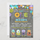 ロボット天才のギアとツールと黒板の誕生日 招待状 (正面)