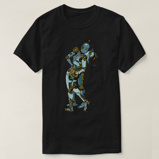 ロボット夫婦がAndroid Love in Science Fictiにキス Tシャツ (デザイン正面)