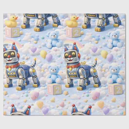 ロボット子犬とピンクのテッド ラッピングペーパー (フラット)