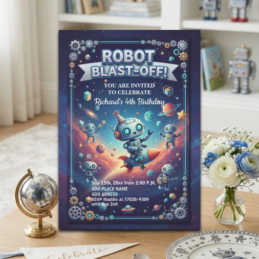 ロボット宇宙4歳誕生日パーティー 招待状