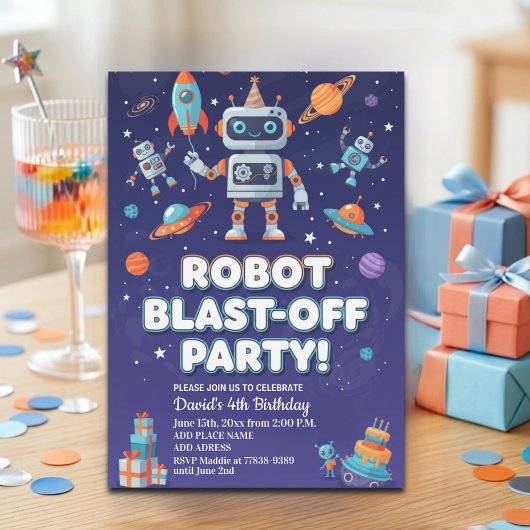 ロボット宇宙4歳誕生日パーティー 招待状