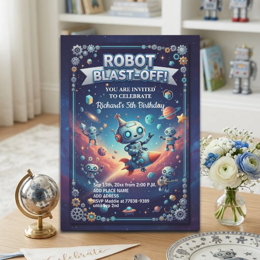 ロボット宇宙5歳誕生日パーティー 招待状