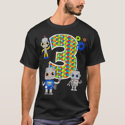 ロボット工学エンジニア3回目の誕生日STEMパーティー3年間 Tシャツ (正面)