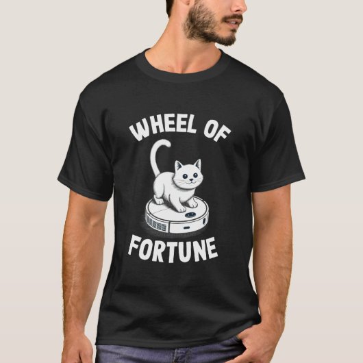 ロボット掃除機に乗った幸運の車輪の猫 ネコ 1 Tシャツ (正面)