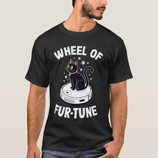 ロボット掃除機に乗った毛玉運勢の猫 Tシャツ (正面)