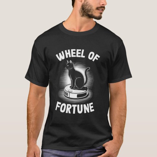 ロボット掃除機の上の幸運の車輪の猫 猫4 Tシャツ (正面)