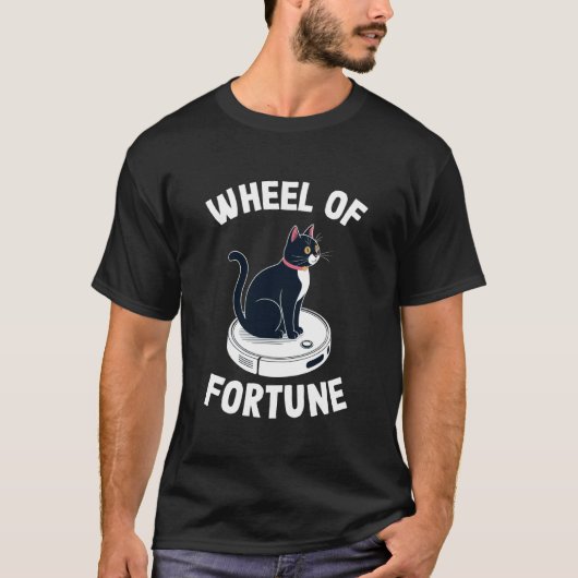 ロボット掃除機の上の幸運の車輪の猫 猫4 Tシャツ (正面)