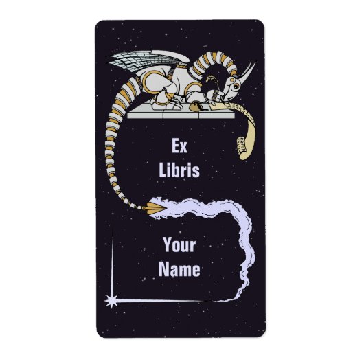 ロボット書ドラゴンのスクロール蔵書票 ラベル (正面)