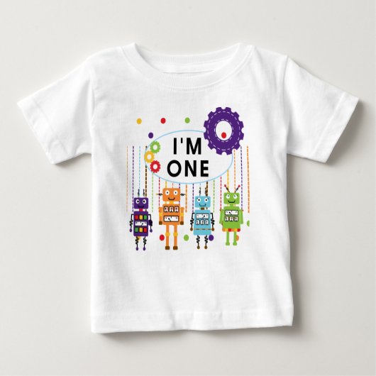 ロボット最初誕生日のTシャツおよびギフト ベビーTシャツ (正面)