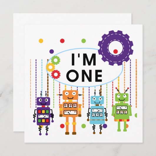 ロボット最初誕生日のTシャツおよびギフト 招待状 (正面/裏面)