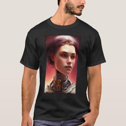 ロボット未来技術科学女性レトロヴィンタグ Tシャツ (正面)