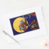 ロボット狼男が月で遠吠え 長方形シール (封筒)