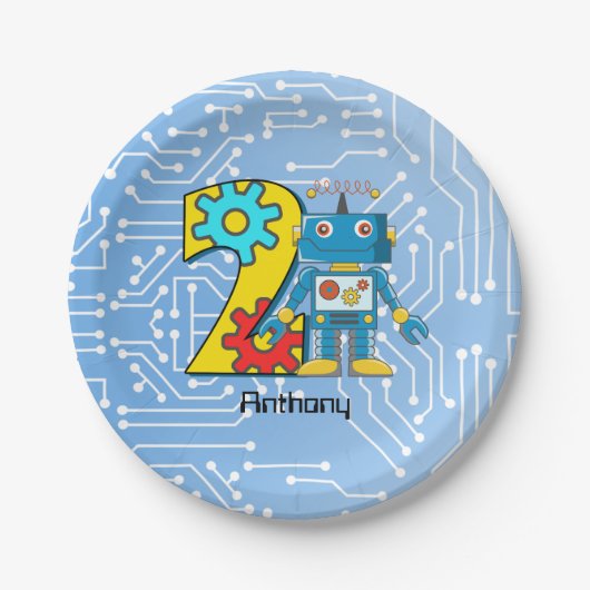 ロボット第2誕生日のカスタム ペーパープレート (正面)