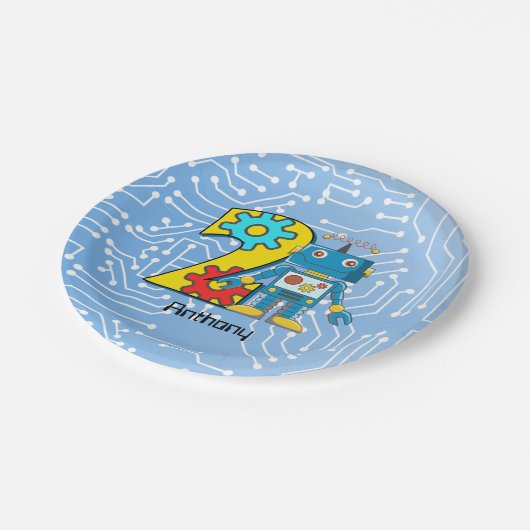 ロボット第2誕生日のカスタム ペーパープレート (アングル)