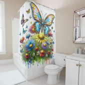 ロボット蝶と野の花 シャワーカーテン (インサイチュ)