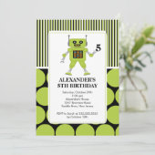 ロボット誕生日パーティーの招待ライム/黒人 招待状 (スタンド正面)