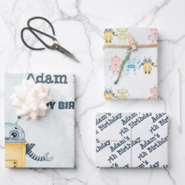 ロボット誕生日パーティーキッズ ラッピングペーパーシート