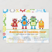 ロボット誕生日パーティー招待状 招待状 (正面/裏面)