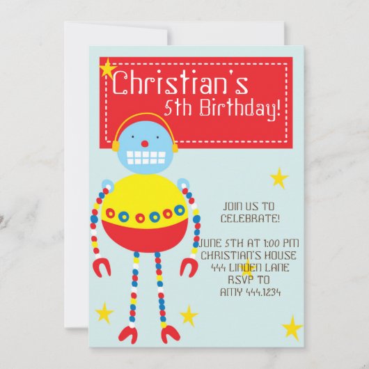 ロボット誕生日パーティー招待状 招待状 (正面)