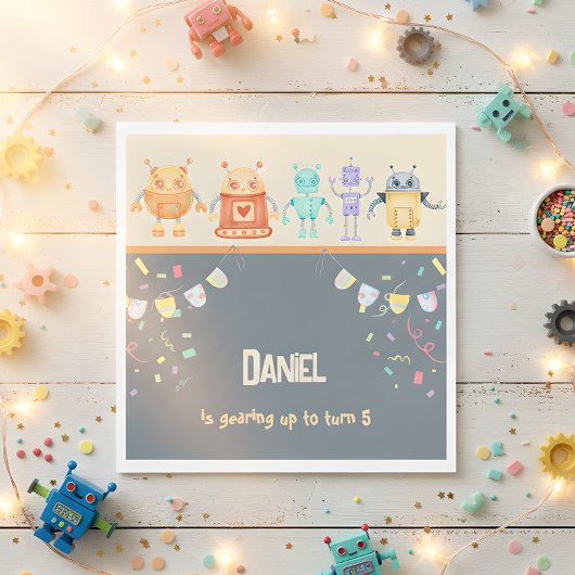 ロボット誕生日パーティー スタンダードランチョンナプキン