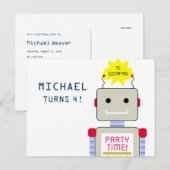 ロボット誕生日パーティー、ポストカード招待状 インビテーションポストカード (正面/裏面)