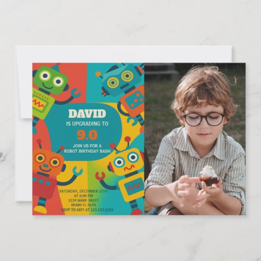 ロボット誕生日招待状（写真付き） 招待状 (正面)
