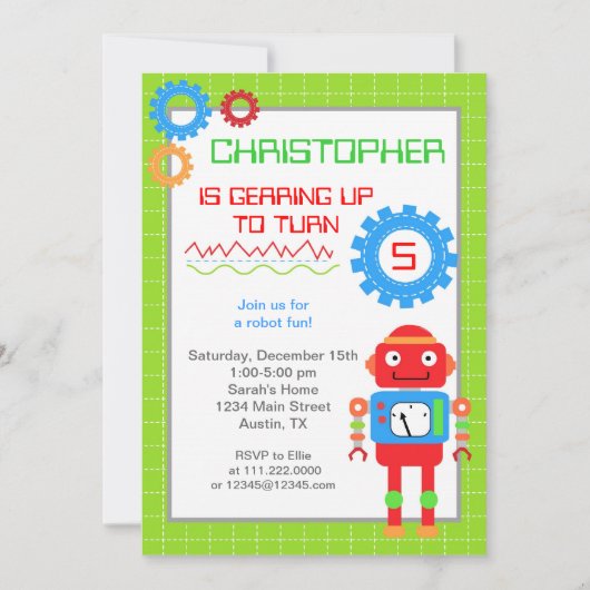 ロボット誕生日招待状 招待状 (正面)