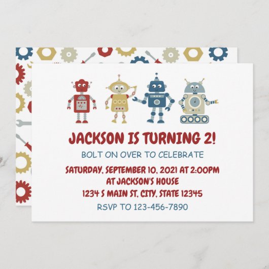 ロボット誕生日 招待状 (正面/裏面)