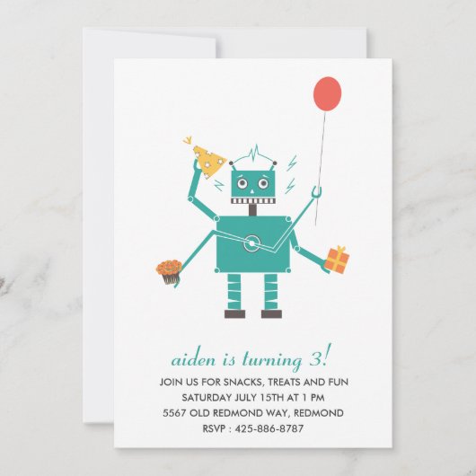 ロボット電子音の電子音の子供の誕生日のパーティの招待状 招待状 (正面)