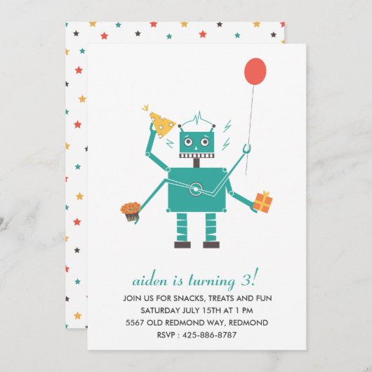 ロボット電子音の電子音の子供の誕生日のパーティの招待状 招待状 (正面/裏面)