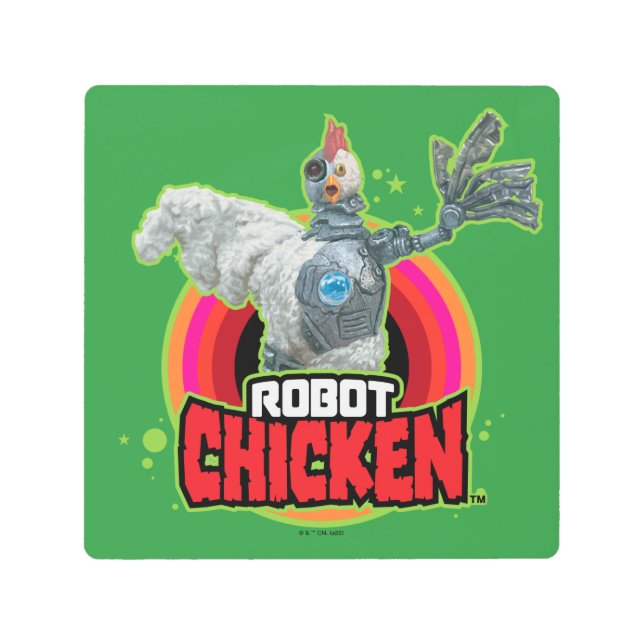 ロボット鶏キャラクターロゴ メタルプリント (正面)