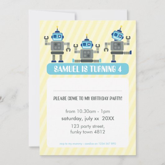 ロボット３人組と一緒に子供の誕生日パーティしませんか？ 招待状 (正面)