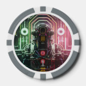 ロボット1グレー1ストライプのトランプのポーカーチップ ポーカーチップ (正面)