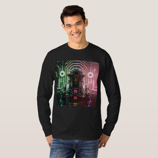 ロボット1人黒長袖Tシャツ Tシャツ (正面フル)