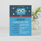 ロボット1歳の誕生日カスタム招待状 招待状 (スタンド正面)