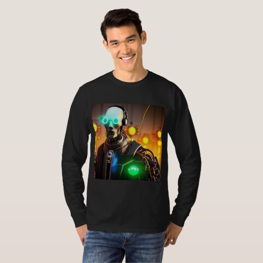 ロボット2人黒長袖Tシャツ Tシャツ (正面フル)