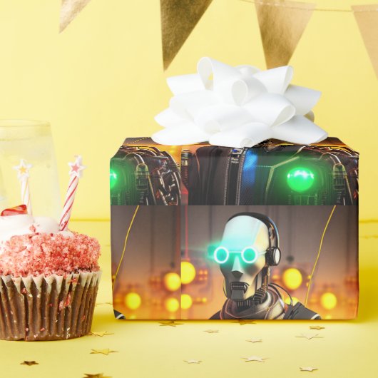 ロボット2光沢ラッピング紙 ラッピングペーパー (誕生日パーティー)