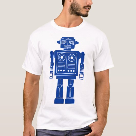 ロボット270620/010 – ネイビーブルーとホワイトTシャツ Tシャツ (正面)