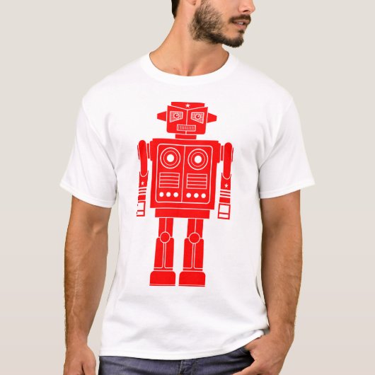 ロボット270620/010 - 赤と白 Tシャツ (正面)