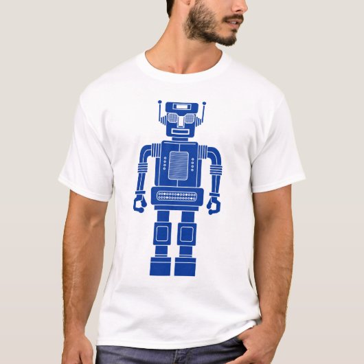 ロボット270620/04 – ネイビーブルーとホワイトTシャツ Tシャツ (正面)