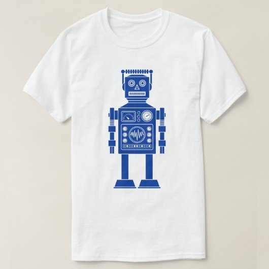 ロボット270620/06 – ネイビーブルーとホワイトTシャツ Tシャツ (デザイン正面)