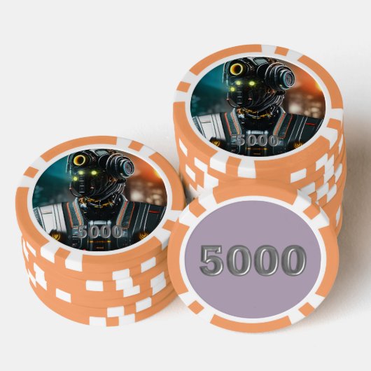 ロボット3オレンジ5000ストライプのトランプのポーカーチップ ポーカーチップ (積み重ね)