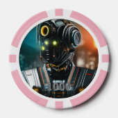 ロボット3ピンク1000ストライプのトランプのポーカーチップ ポーカーチップ (正面)