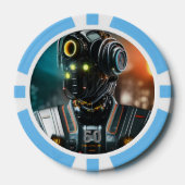 ロボット3ライトブルー50ストライプのトランプのポーカーチップ ポーカーチップ (正面)