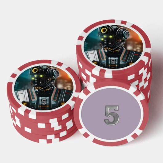ロボット3レッド5ストライプのトランプのポーカーチップ ポーカーチップ (積み重ね)